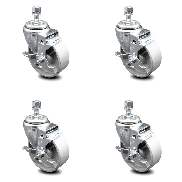 Service Caster Semi Steel Swvl TS Caster w/RB w/4" Wheel&1/2" Stem-4 Swvl w/Top Lck BRK SCC-TS20S415-SSR-TLB-121315-4 - main